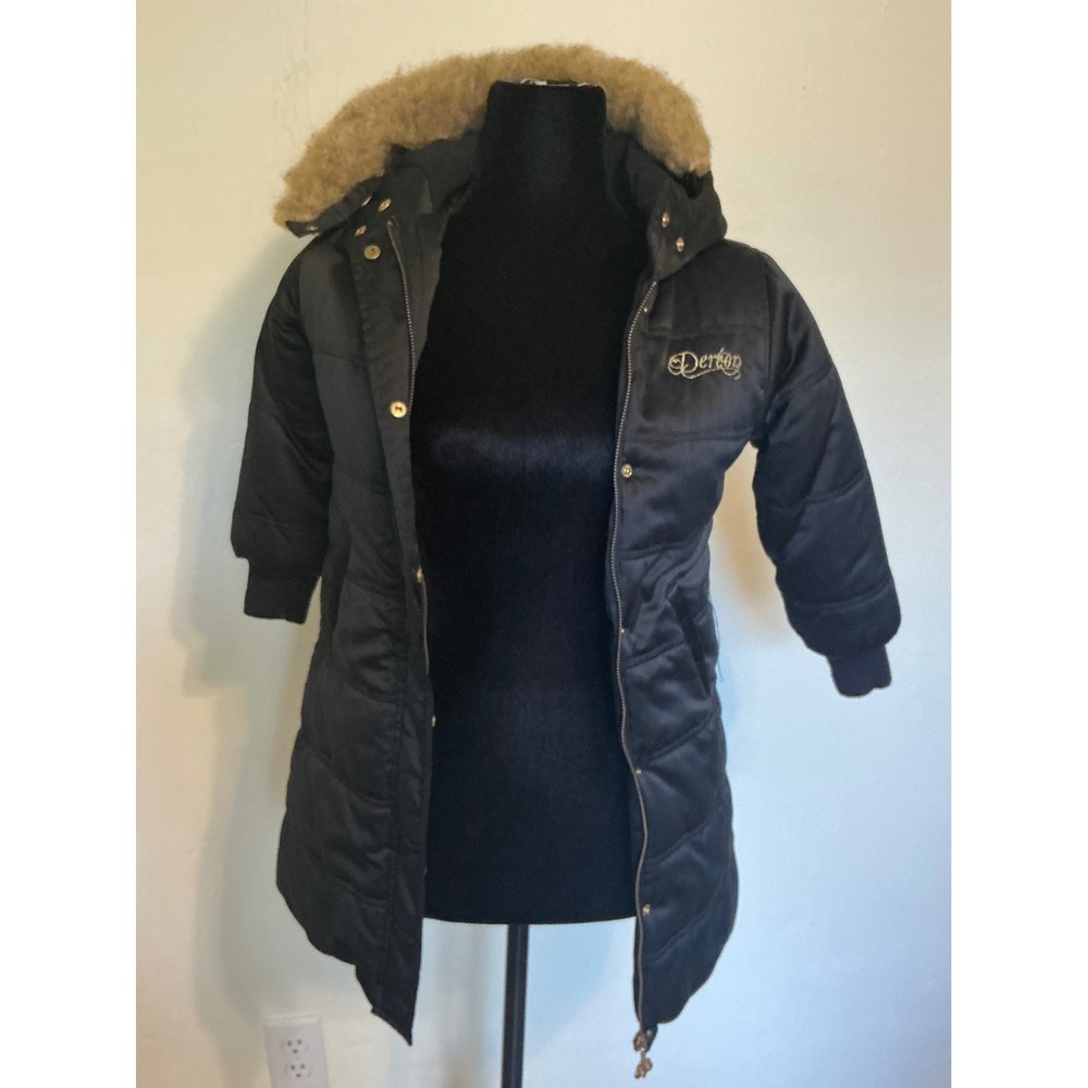 Dereon Kids 6 Black Puffer Hooded Winter Coat with Fur Trim Size Medium